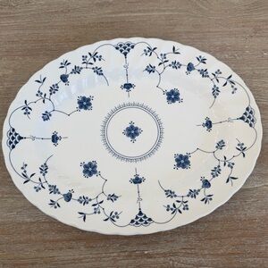 🌱 Churchill Finlandia China, Swirl Rim 12” Oval Serving Platter, Blue and White